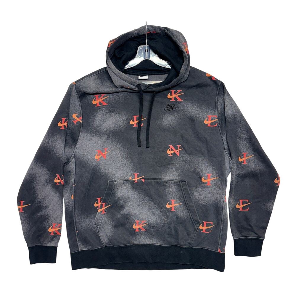 Nike Sportswear Hoodie XL Black All Over Print AOP Sweatshirt Fleece Pullover